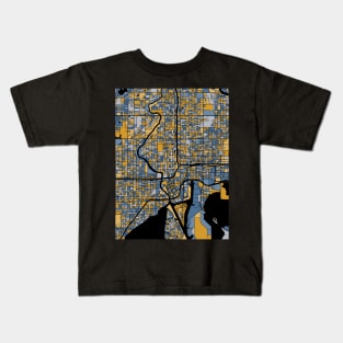 Tampa Map Pattern in Blue & Gold Kids T-Shirt